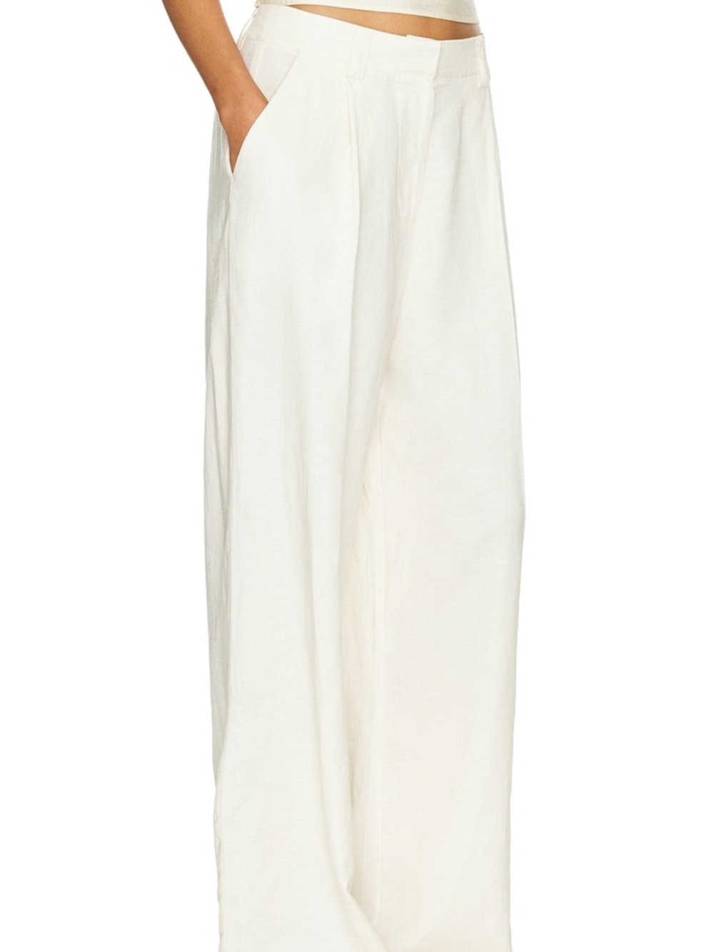 Wide Leg Linen-Blend Pants in Ivory